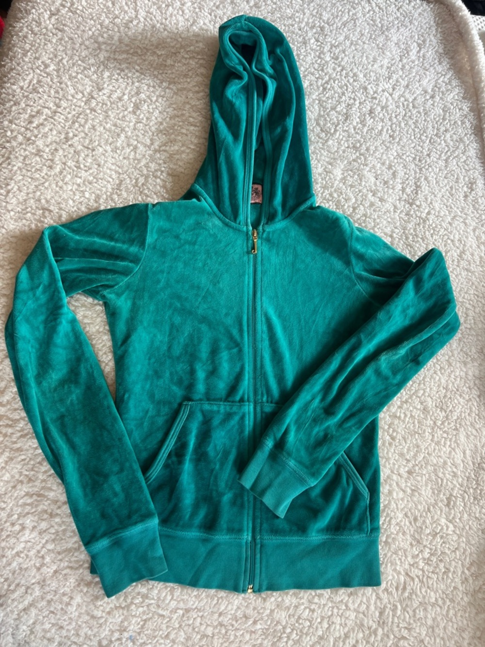 Juicy Couture Teal Velour Zip-Up Hoodie